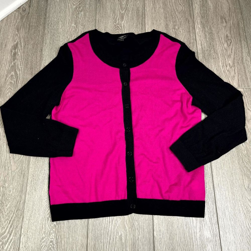 Talbots Pure 100% Italian Merino Fushia and Black Cardigan‎  XL Petites